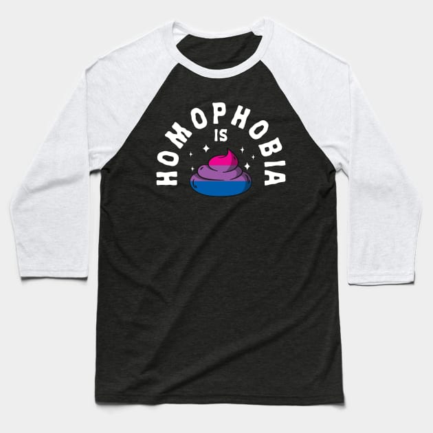 Homophobia Is Poop LGBT Funny Bi Pride Baseball T-Shirt by Kuehni